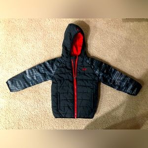 Under Armour: Boys Cold Gear black + red hooded puffer jacket [SIZE 4T]